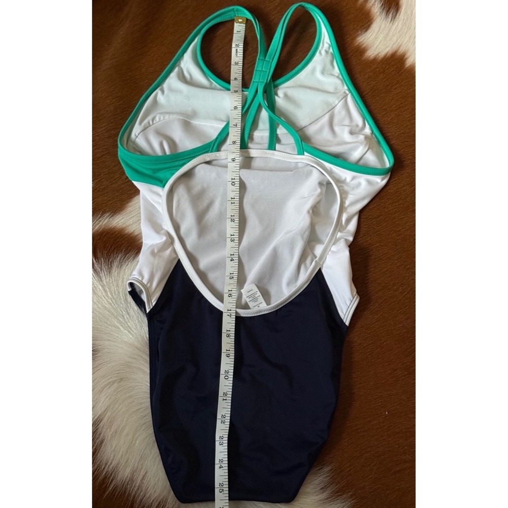 Athleta Freestyle Colorblock One Piece Swimsuit Navy Green White Size 36 - Picture 9 of 12